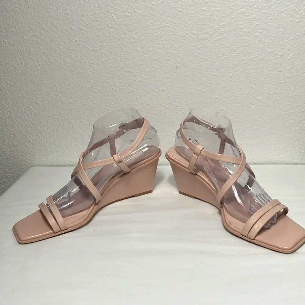 Caslon Paola wedge nude blush strappy square‎ toe prom formal sandal summer 10